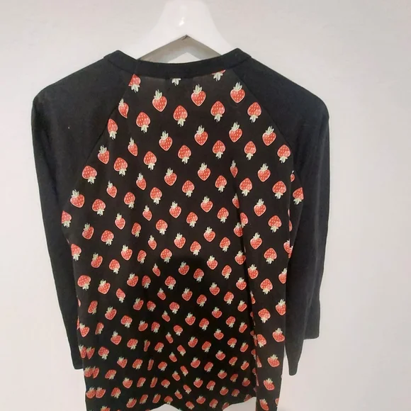 LuLaRoe Black Top with Pink Strawberry Print - Picture 2 of 3